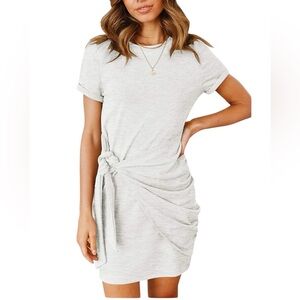 MEROKEETY SHORT SLEEVE RUCHED BODYCON T-SHIRT DRESS M